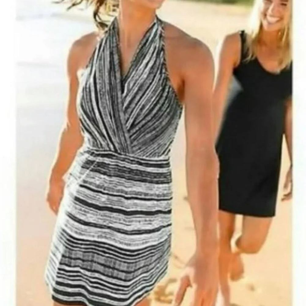 Athleta Black & White Striped Halter Mini Dress